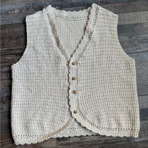 Cream Knit Button-Front Tank Vest